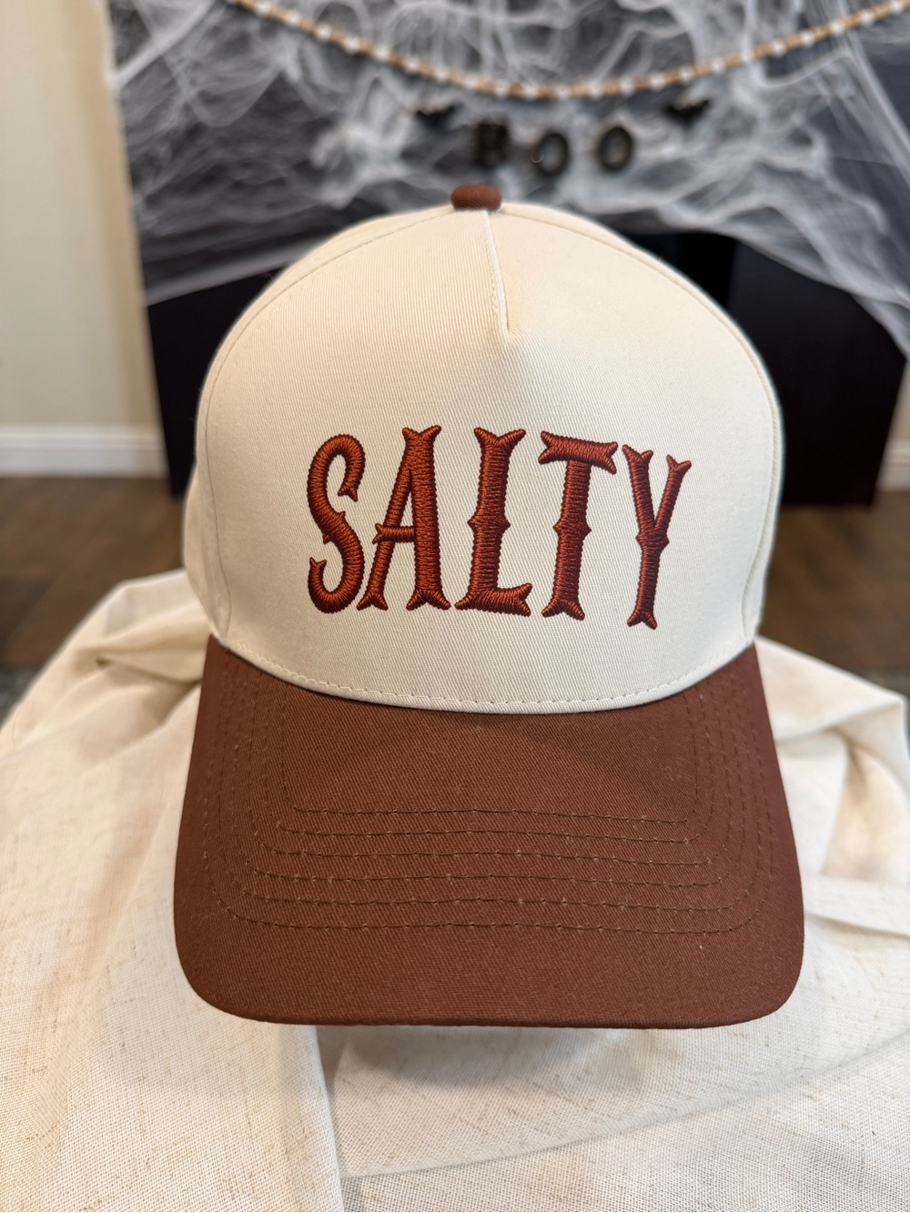 Salty Embroidered Two-Tone Brown and Cream Baseball Cap
